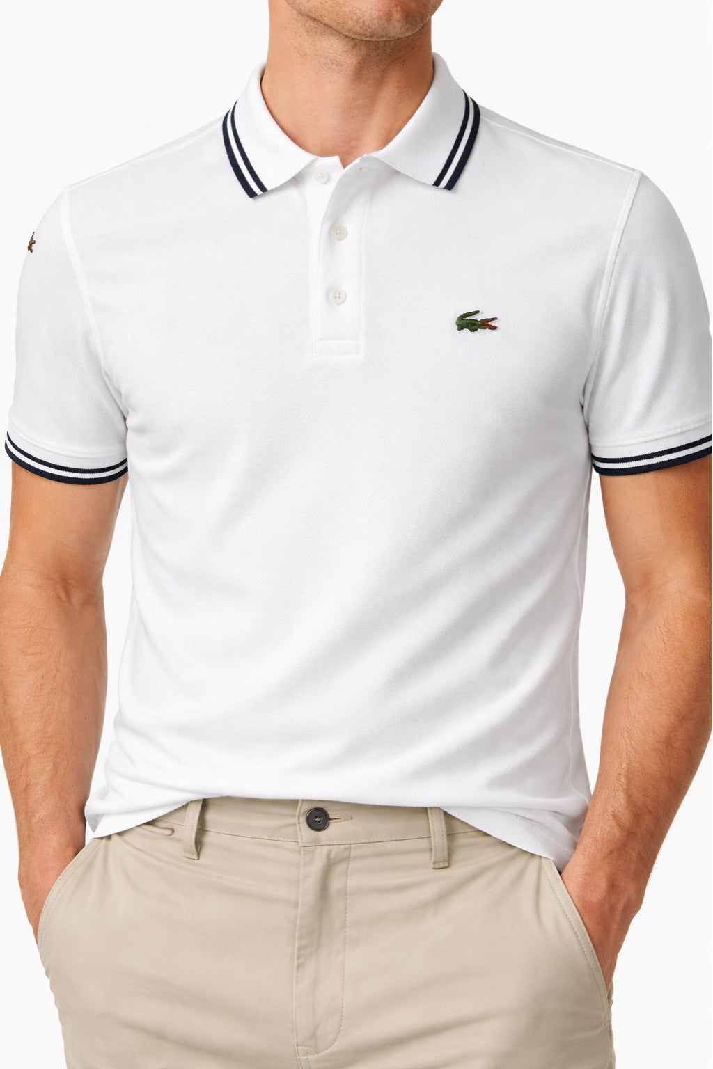 Classic Stripe Collar Polo - White