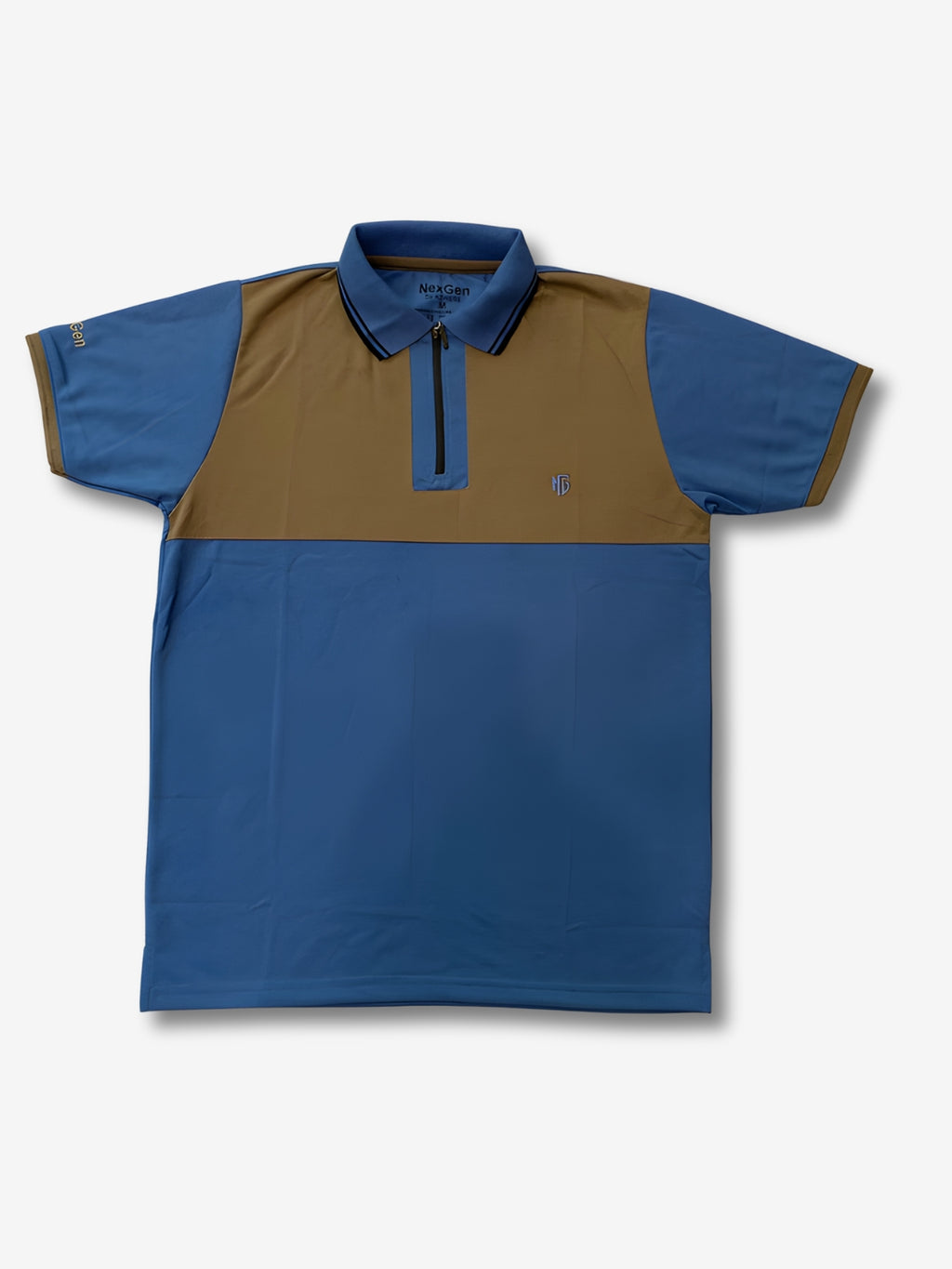 NextGen Contrast Zip Polo – Blue & Mustard