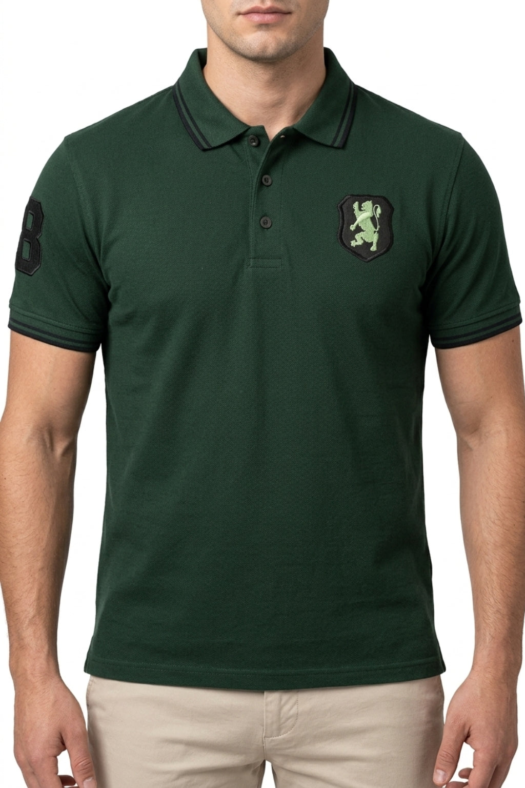 Embroidered Lion Piqué Polo – Forest Green