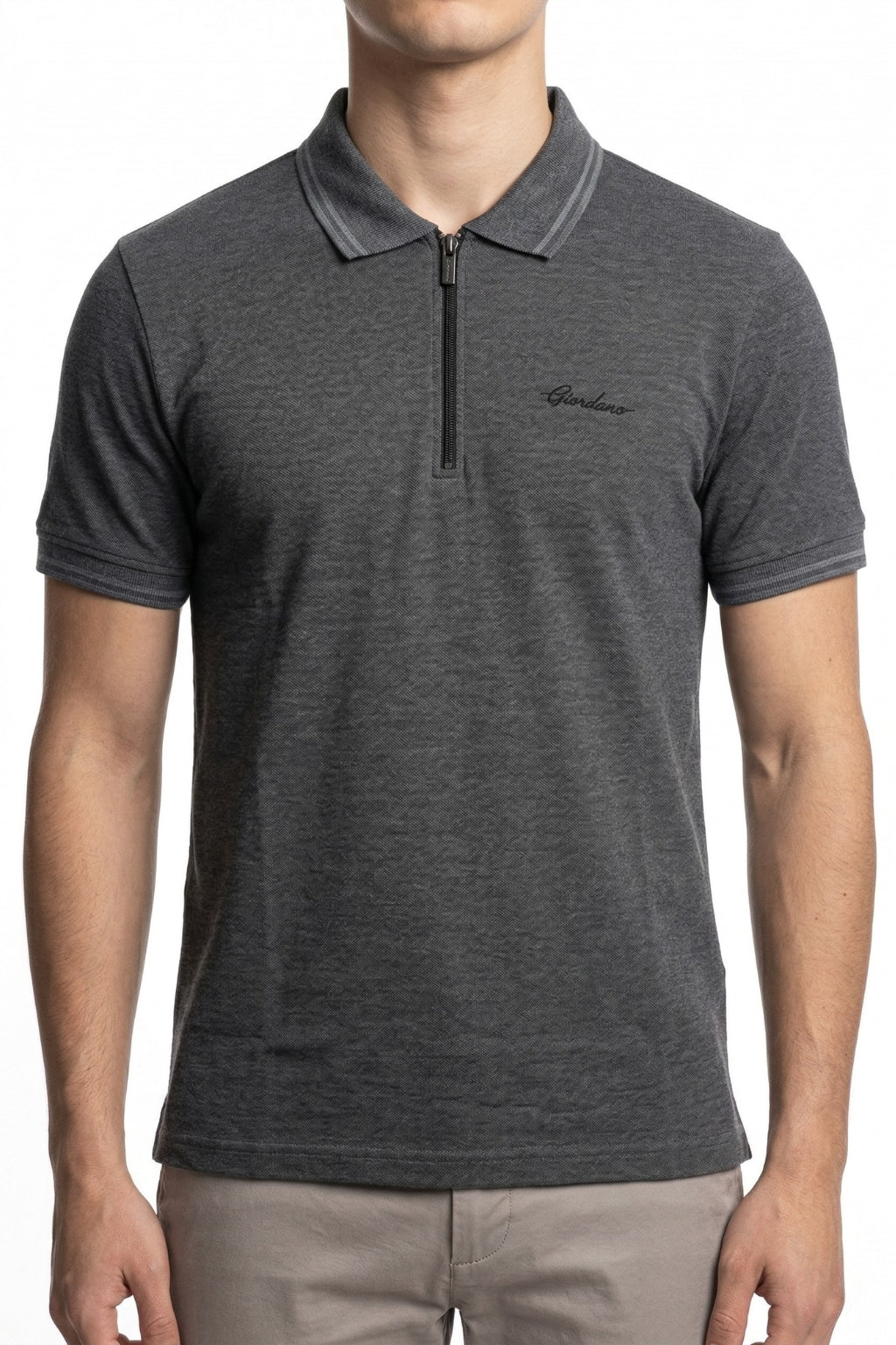 Premium Zip Polo Shirt – Steel Grey