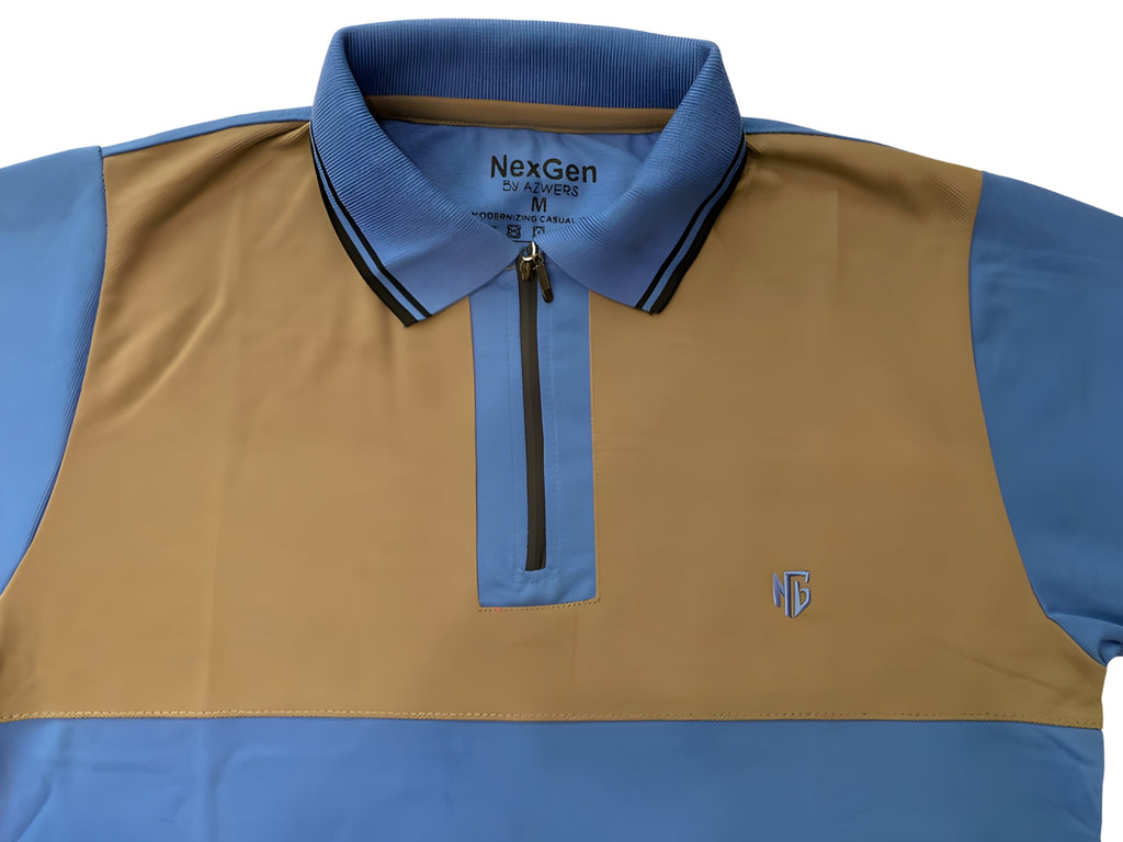 NextGen Contrast Zip Polo – Blue & Mustard