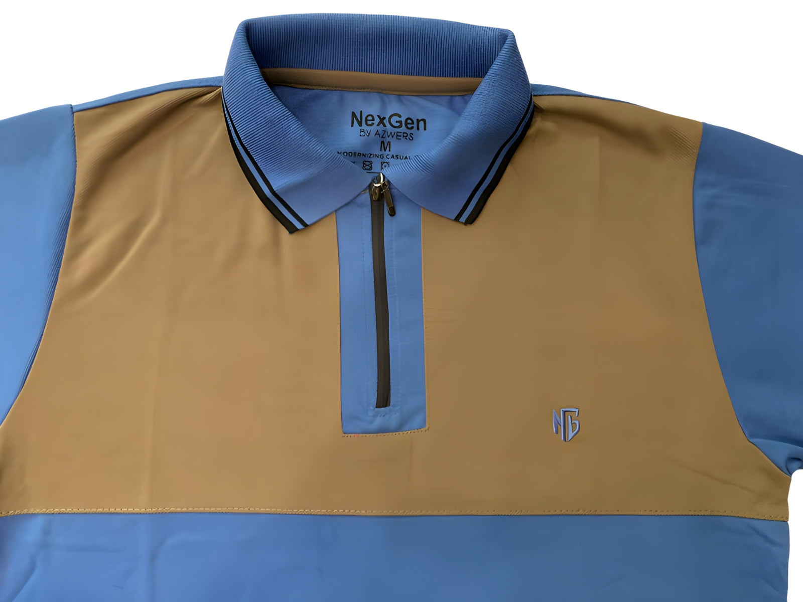 NextGen Contrast Zip Polo – Blue & Mustard