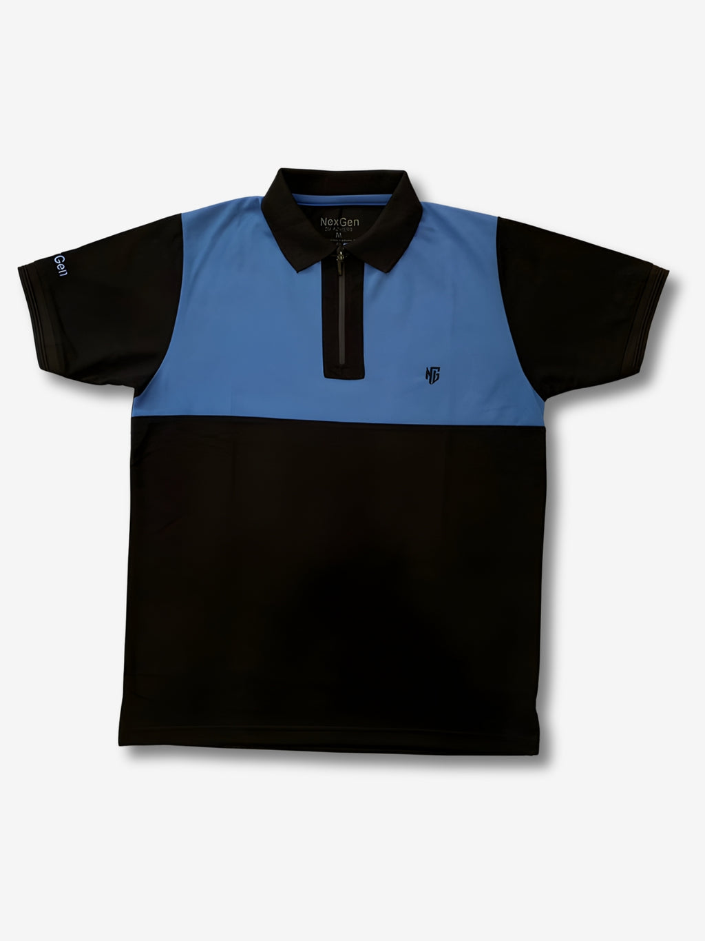 NextGen Contrast Zip Polo – Sky Blue & Black