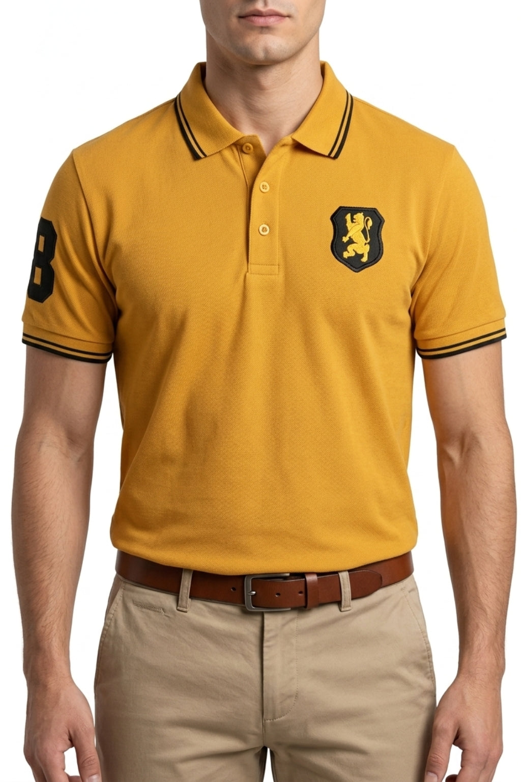 Embroidered Lion Piqué Polo – Mustard Gold