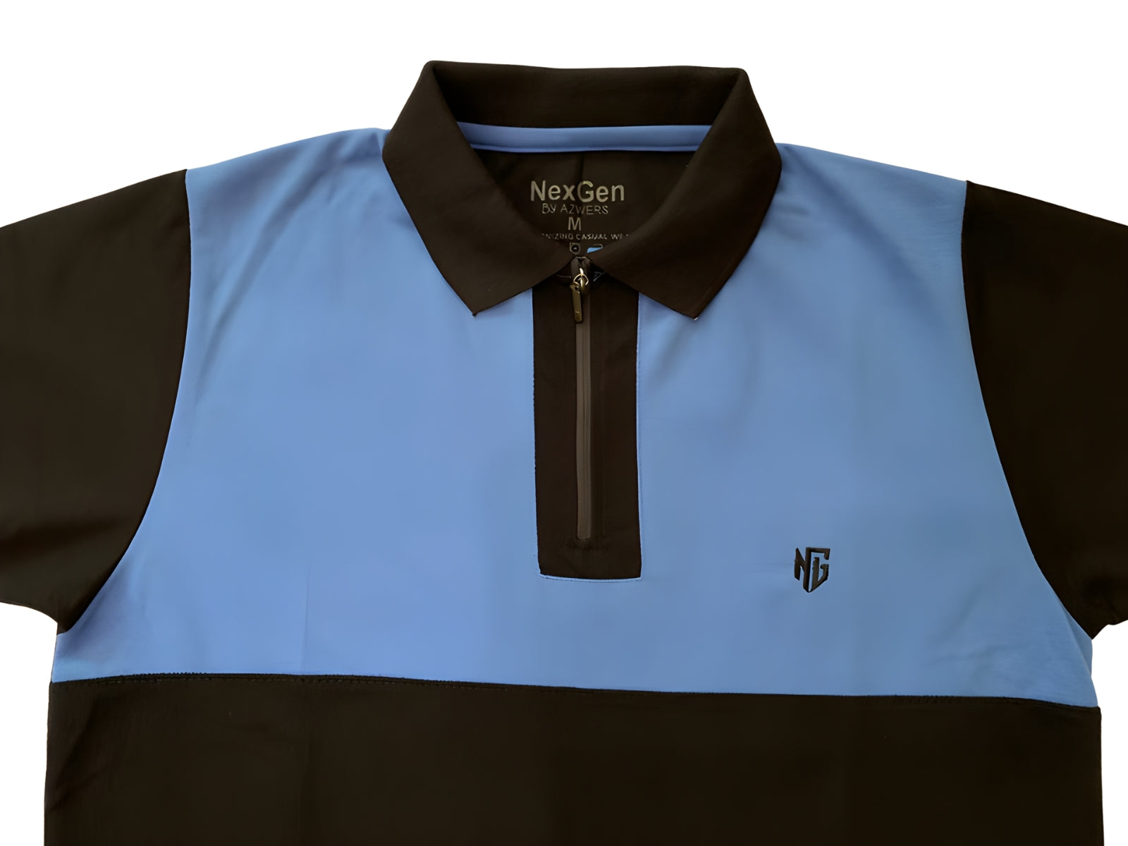 NextGen Contrast Zip Polo – Sky Blue & Black
