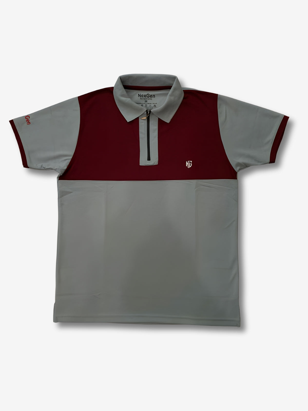 NextGen Contrast Zip Polo – Maroon & Light Grey
