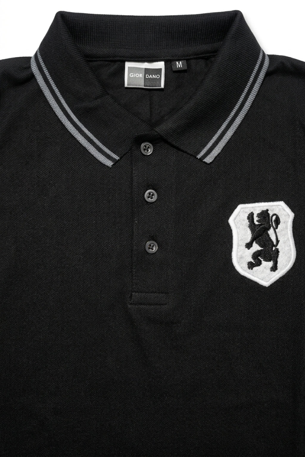 Embroidered Lion Piqué Polo – Black