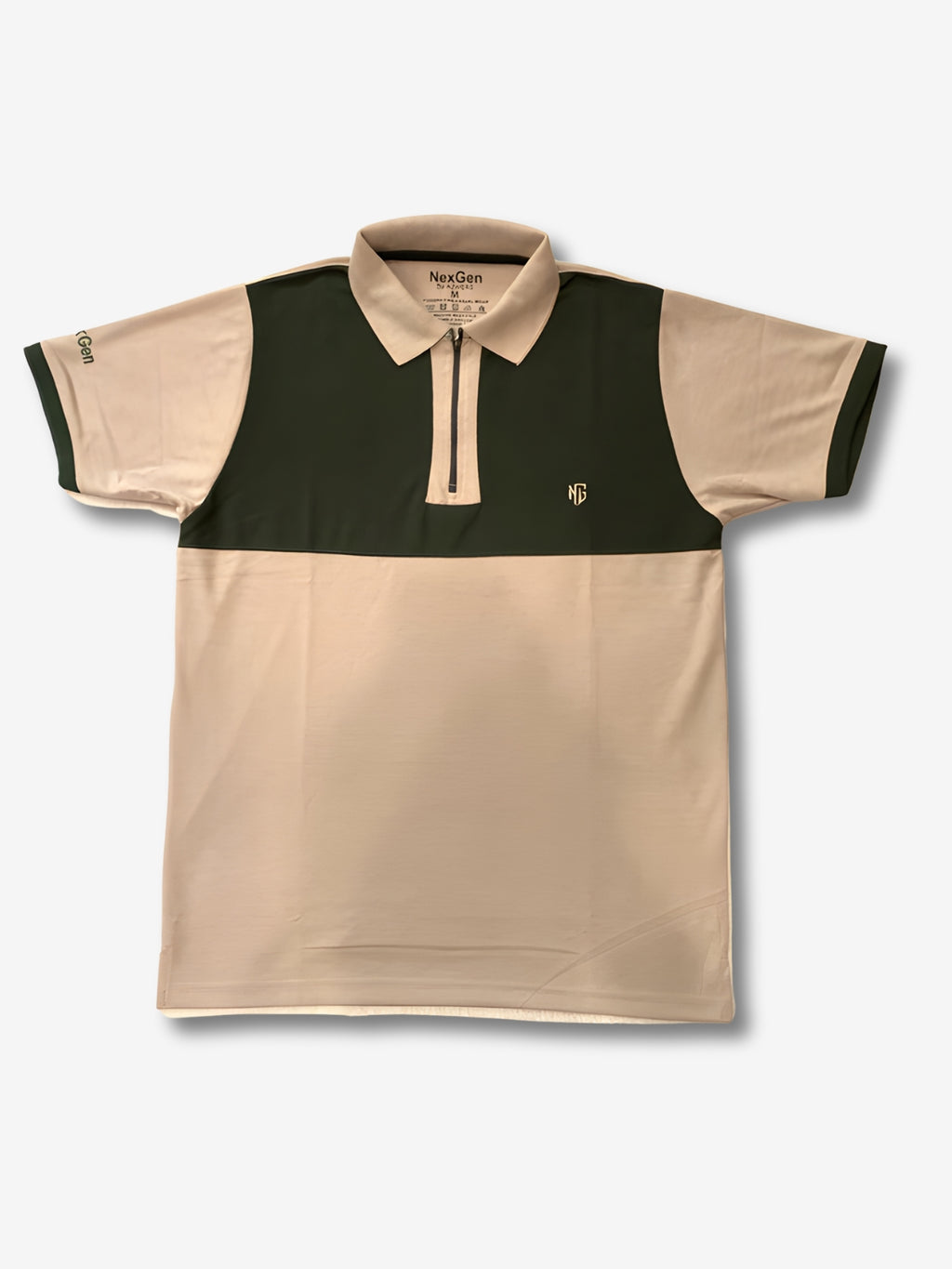 NextGen Contrast Zip Polo – Olive Green & Beige