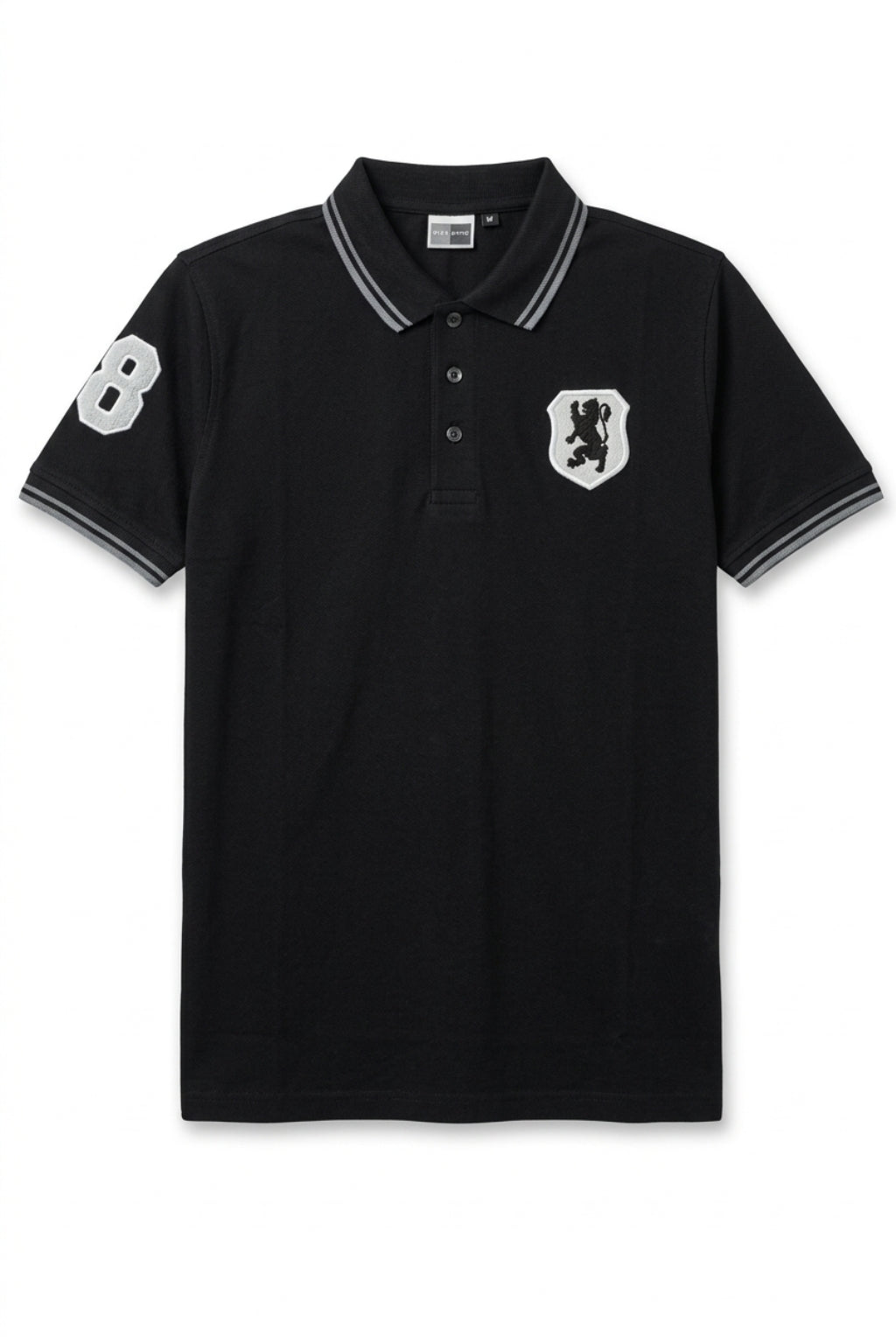 Embroidered Lion Piqué Polo – Black