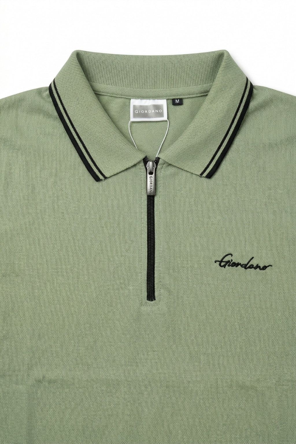 Premium Zip Polo Shirt – Olive Green
