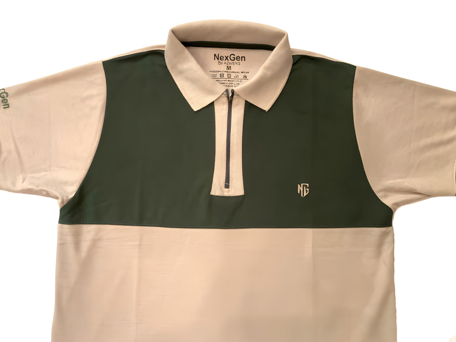 NextGen Contrast Zip Polo – Olive Green & Beige