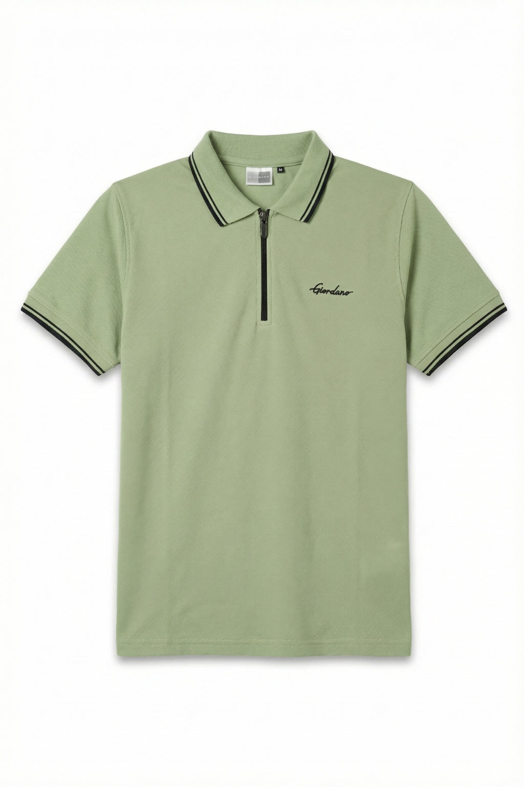 Premium Zip Polo Shirt – Olive Green