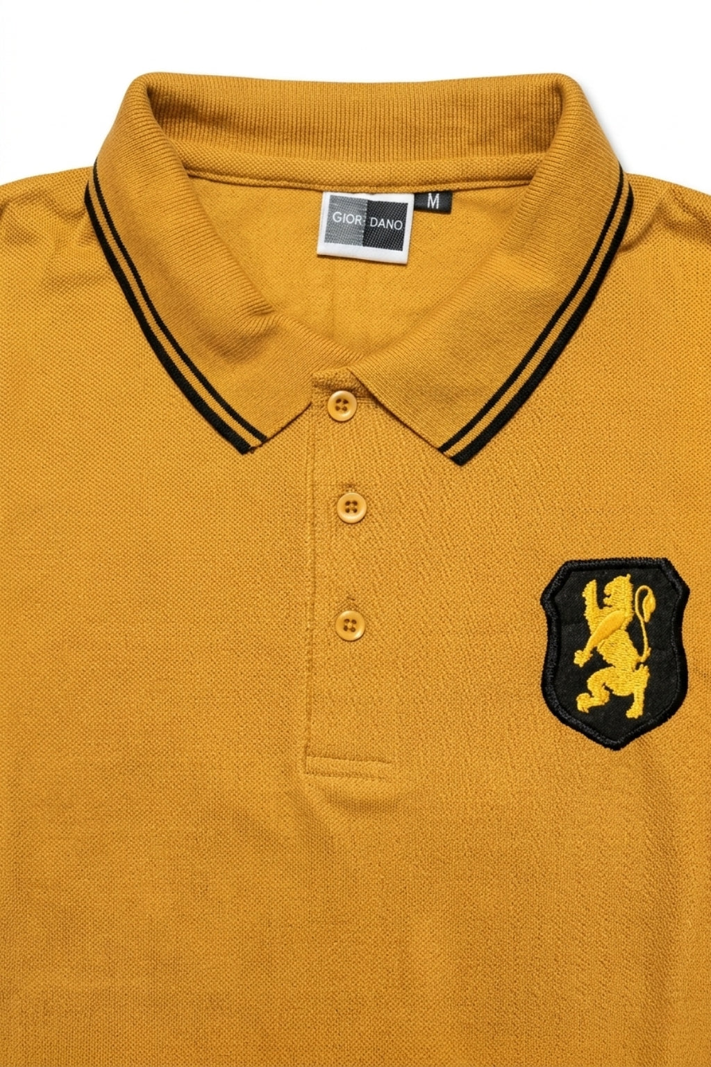 Embroidered Lion Piqué Polo – Mustard Gold