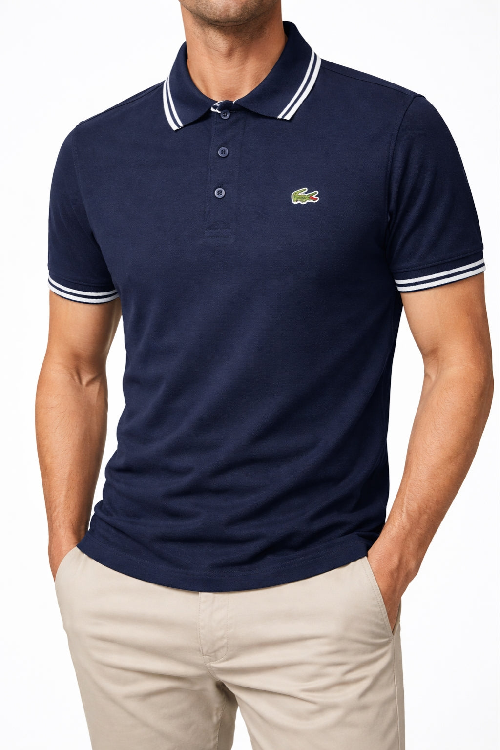 Classic Stripe Collar Polo - Navy Blue