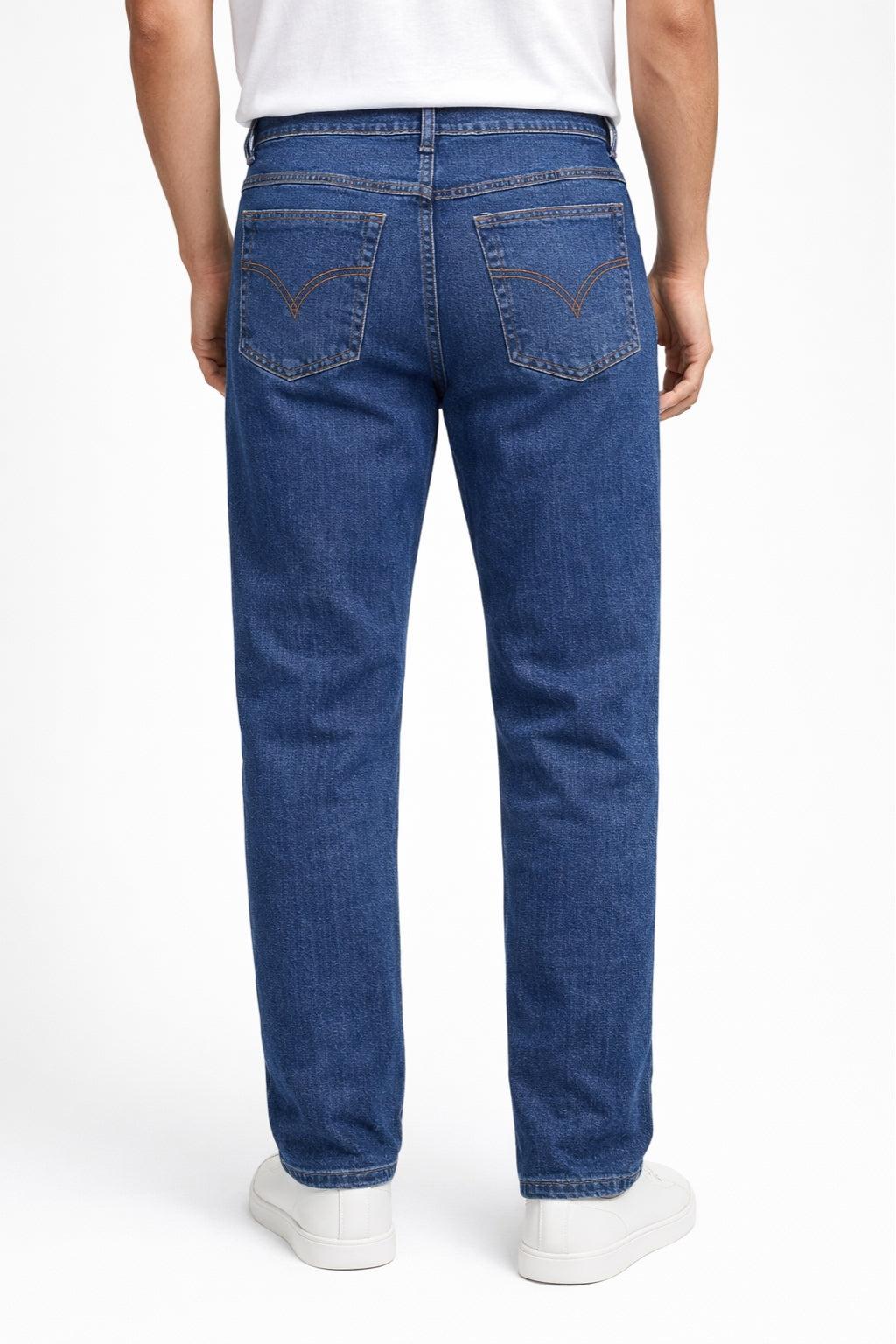 Men Classic Blue Denim Jeans Straight Fit Back Model by Eliteez Pakistan