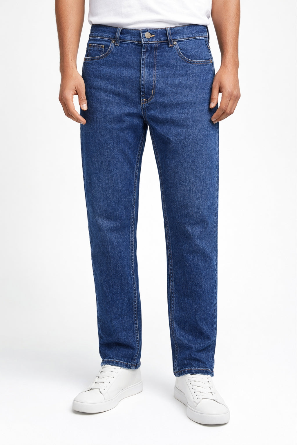 Men Classic Blue Denim Jeans Straight Fit Front Model by Eliteez Pakistan