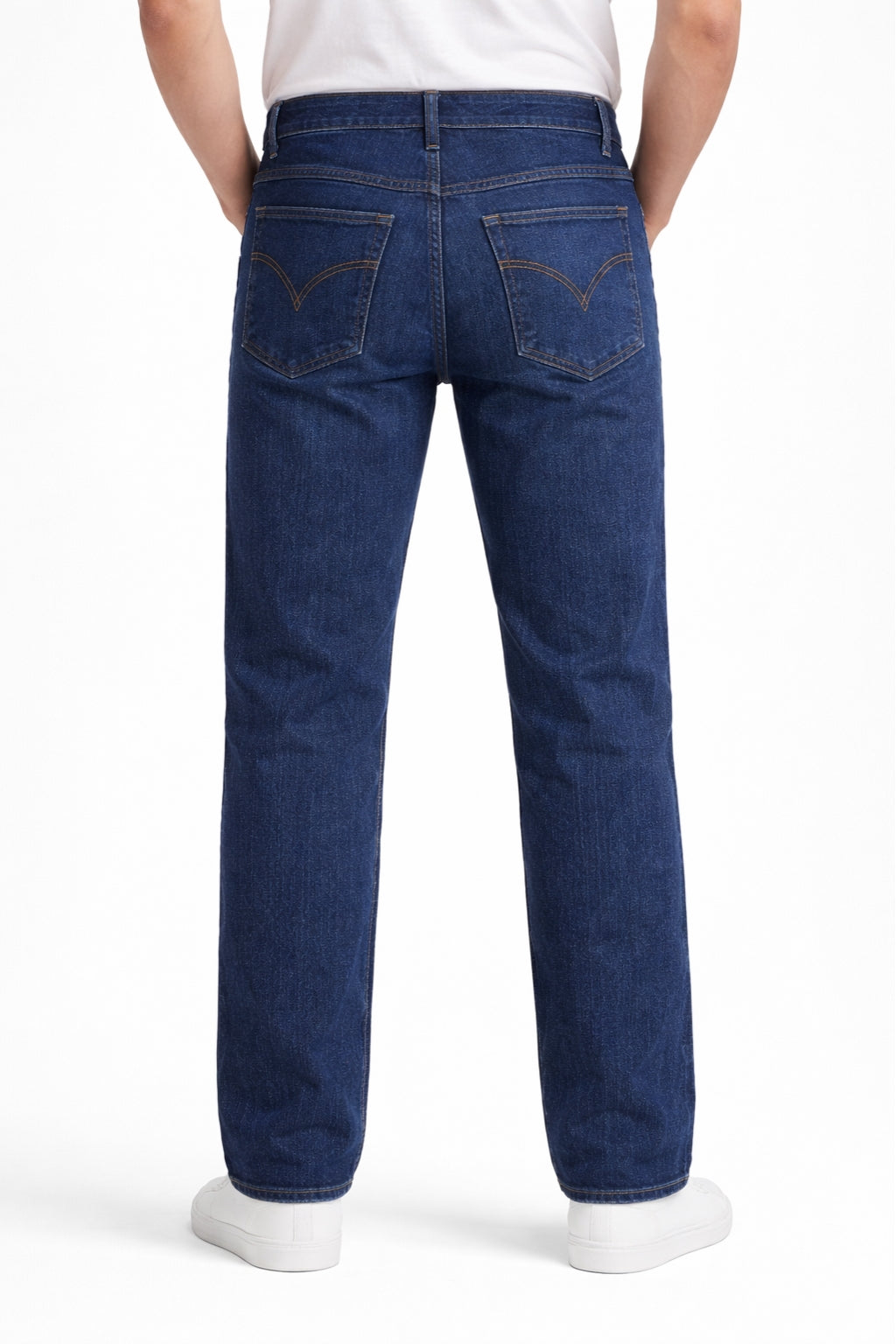 Men Classic Dark Blue Denim Jeans Straight Fit Back Model by Eliteez Pakistan