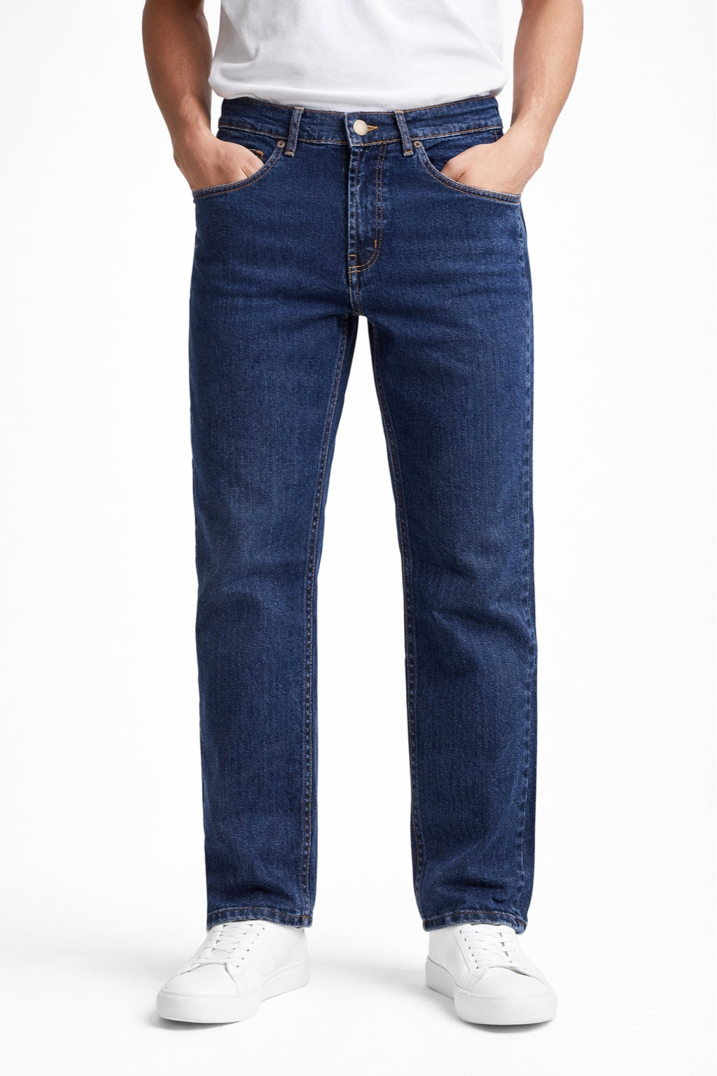 Men Classic Dark Blue Denim Jeans Straight Fit Front Model by Eliteez Pakistan