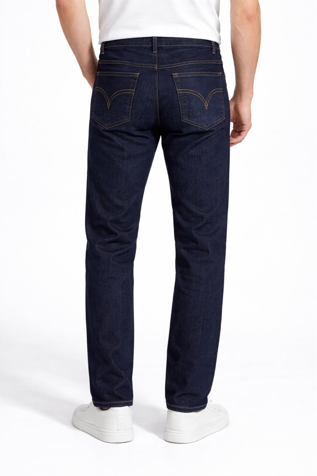 Men Classic Dark Indigo Denim Jeans Straight Fit Back Model by Eliteez Pakistan