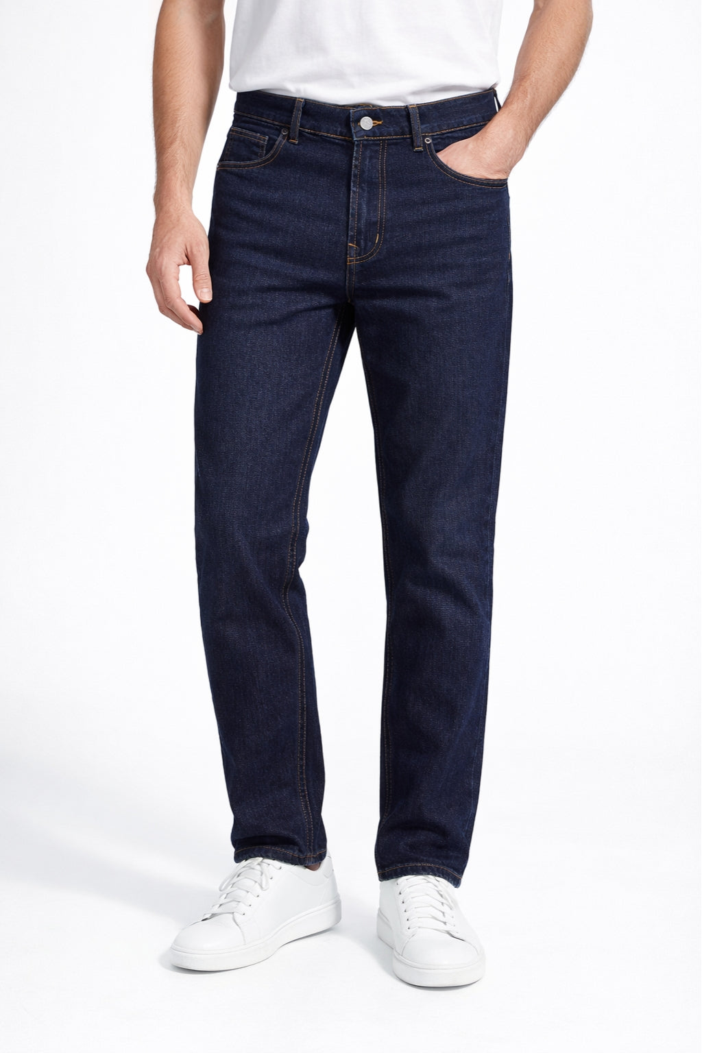 Men Classic Dark Indigo Denim Jeans Straight Fit Front Model by Eliteez Pakistan