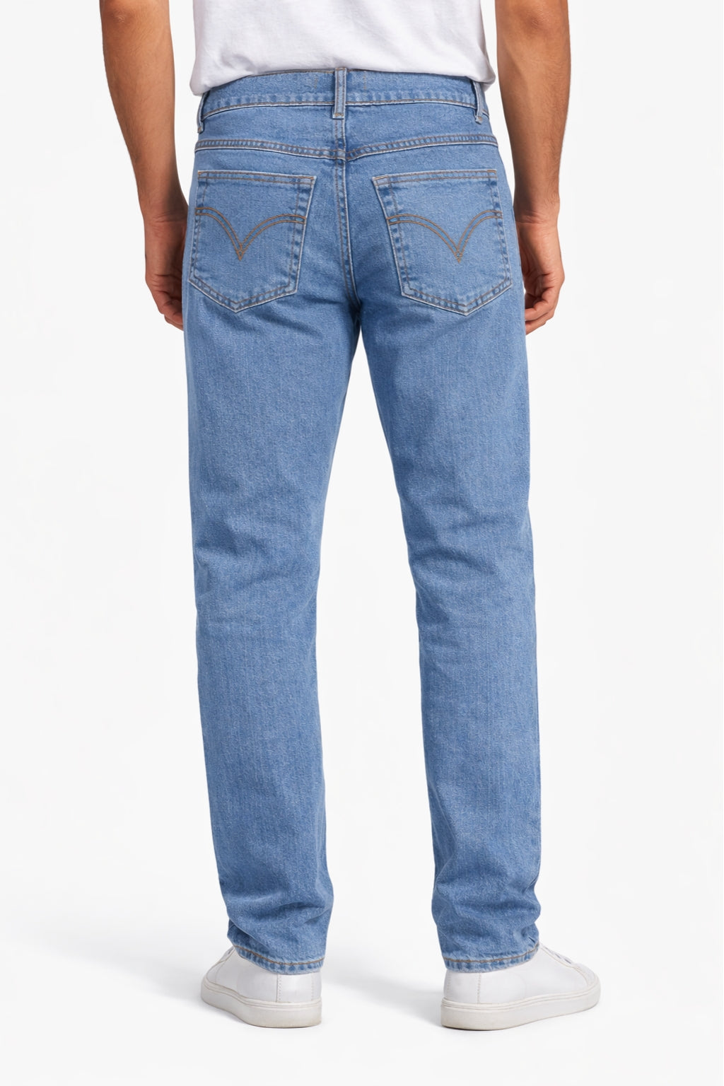 Men Classic Light Blue Denim Jeans Straight Fit Back Model by Eliteez Pakistan