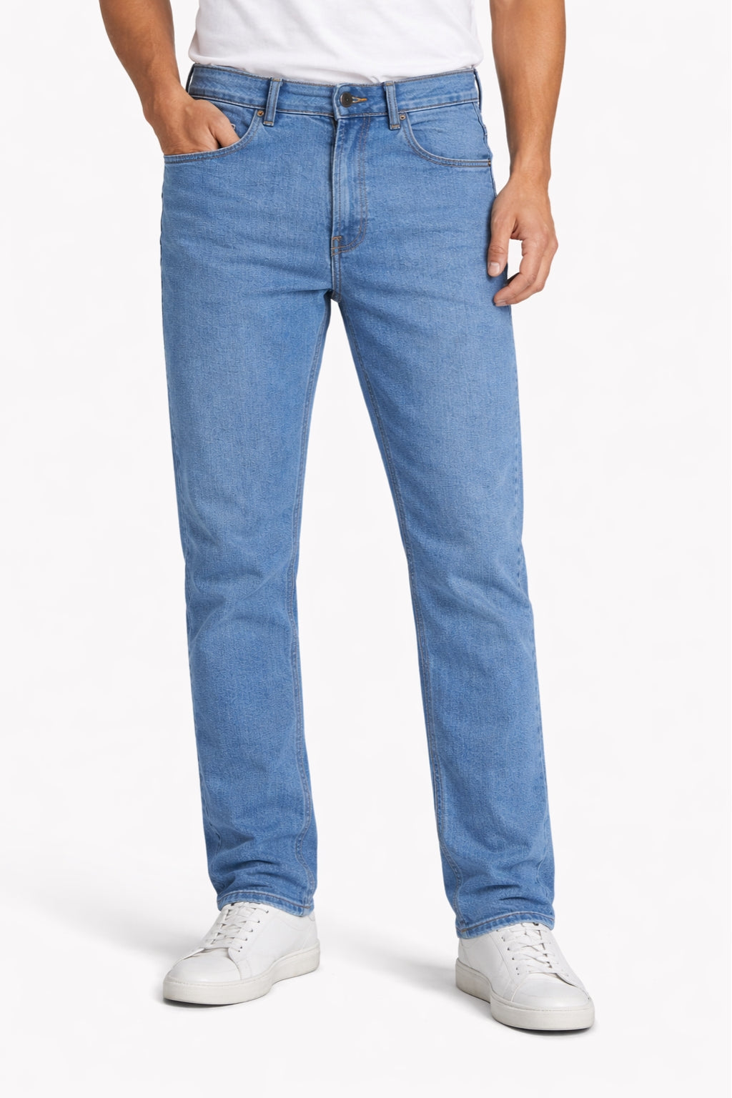 Men Classic Light Blue Denim Jeans Straight Fit Front Model by Eliteez Pakistan