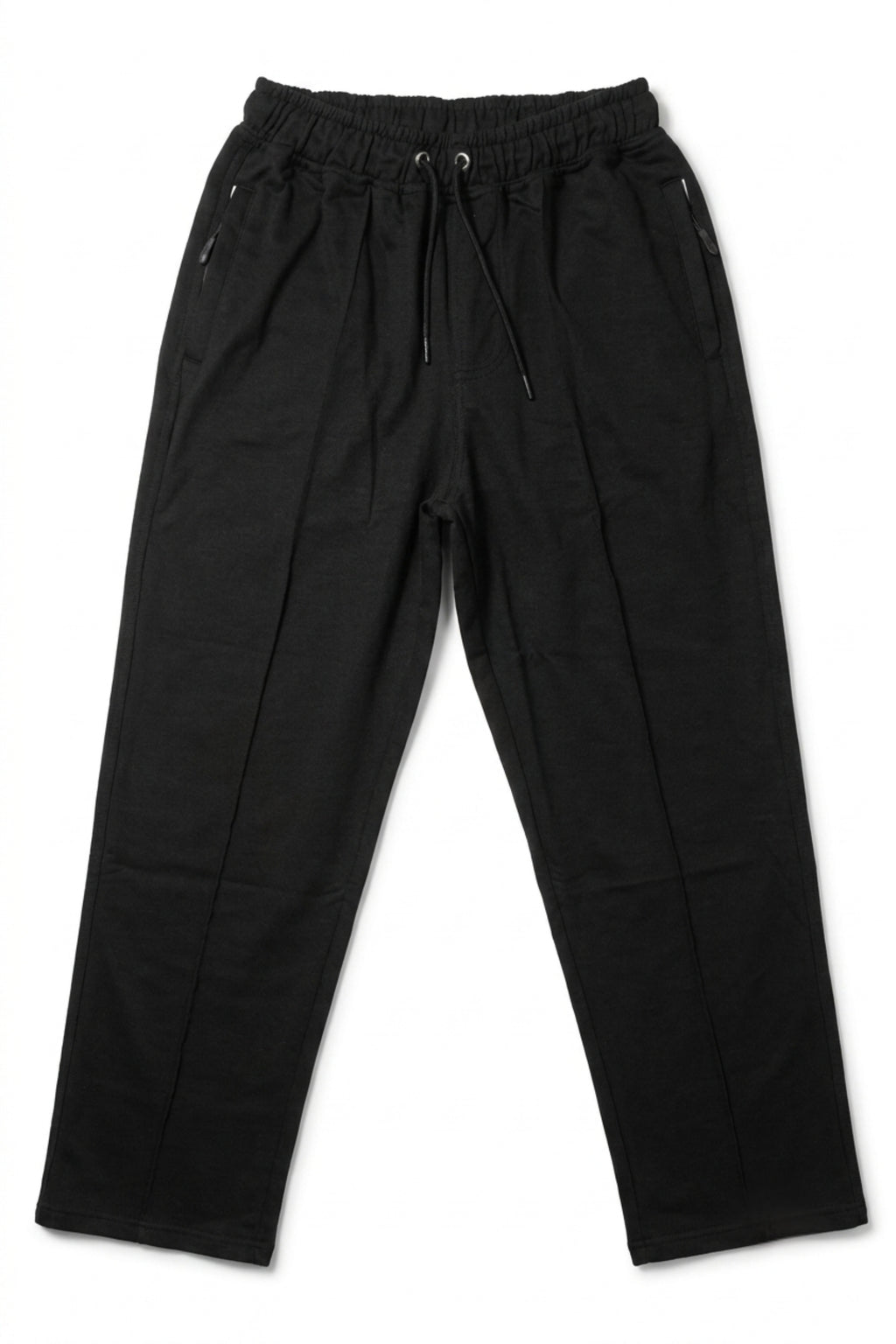 ull-length front view of the Deep Black Classic Lounge Lightweight Terry Trousers laid out flat on a white background.