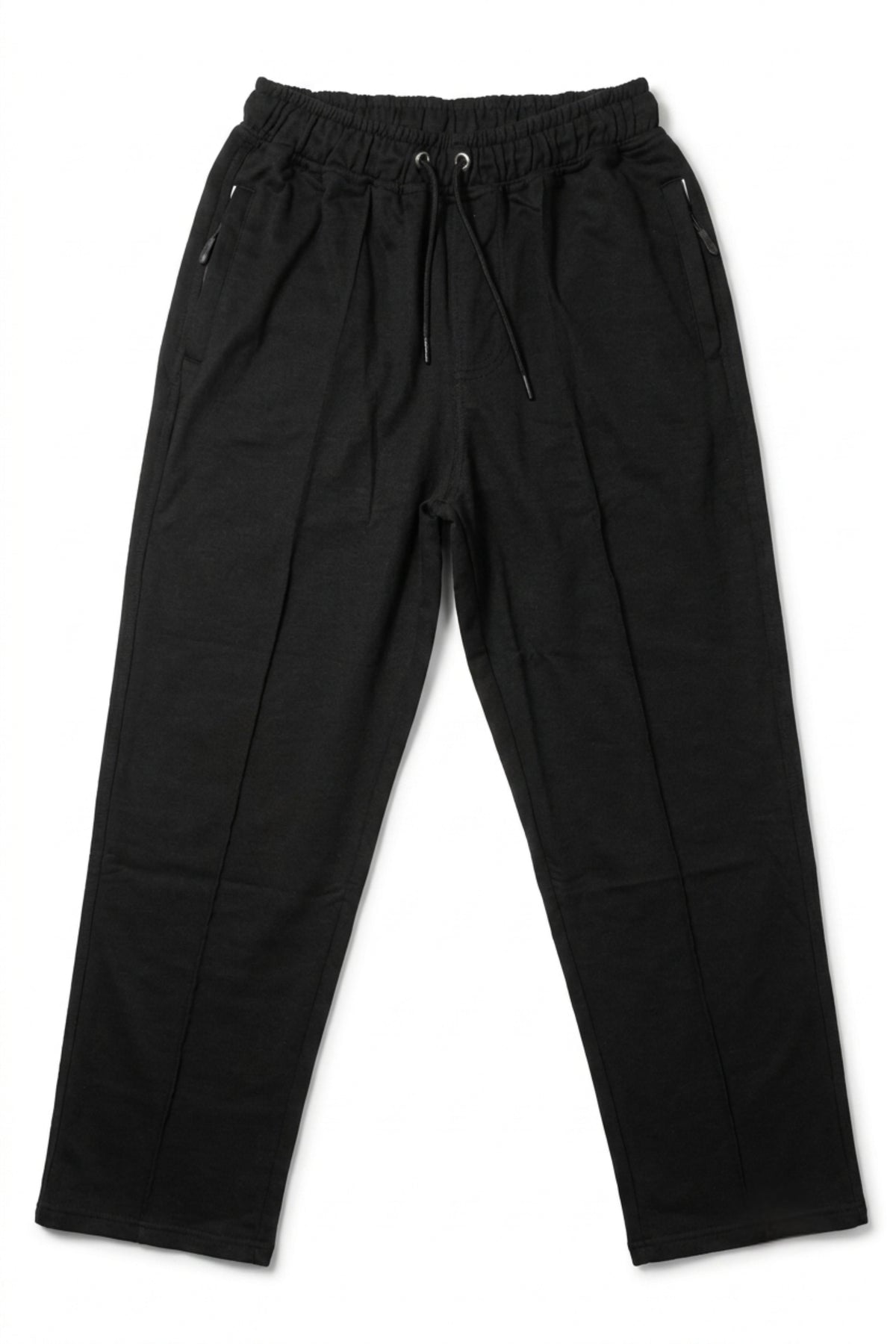 ull-length front view of the Deep Black Classic Lounge Lightweight Terry Trousers laid out flat on a white background.