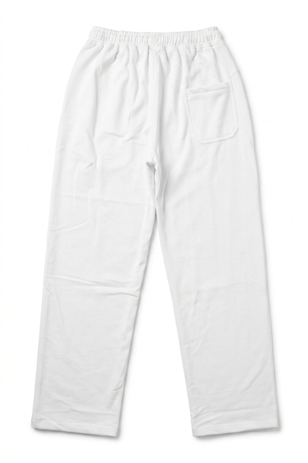 Classic Lounge Lightweight Terry Trousers in Optic White back flat lay, featuring the rear pocket, elastic waistband, and relaxed wide-leg silhouette.