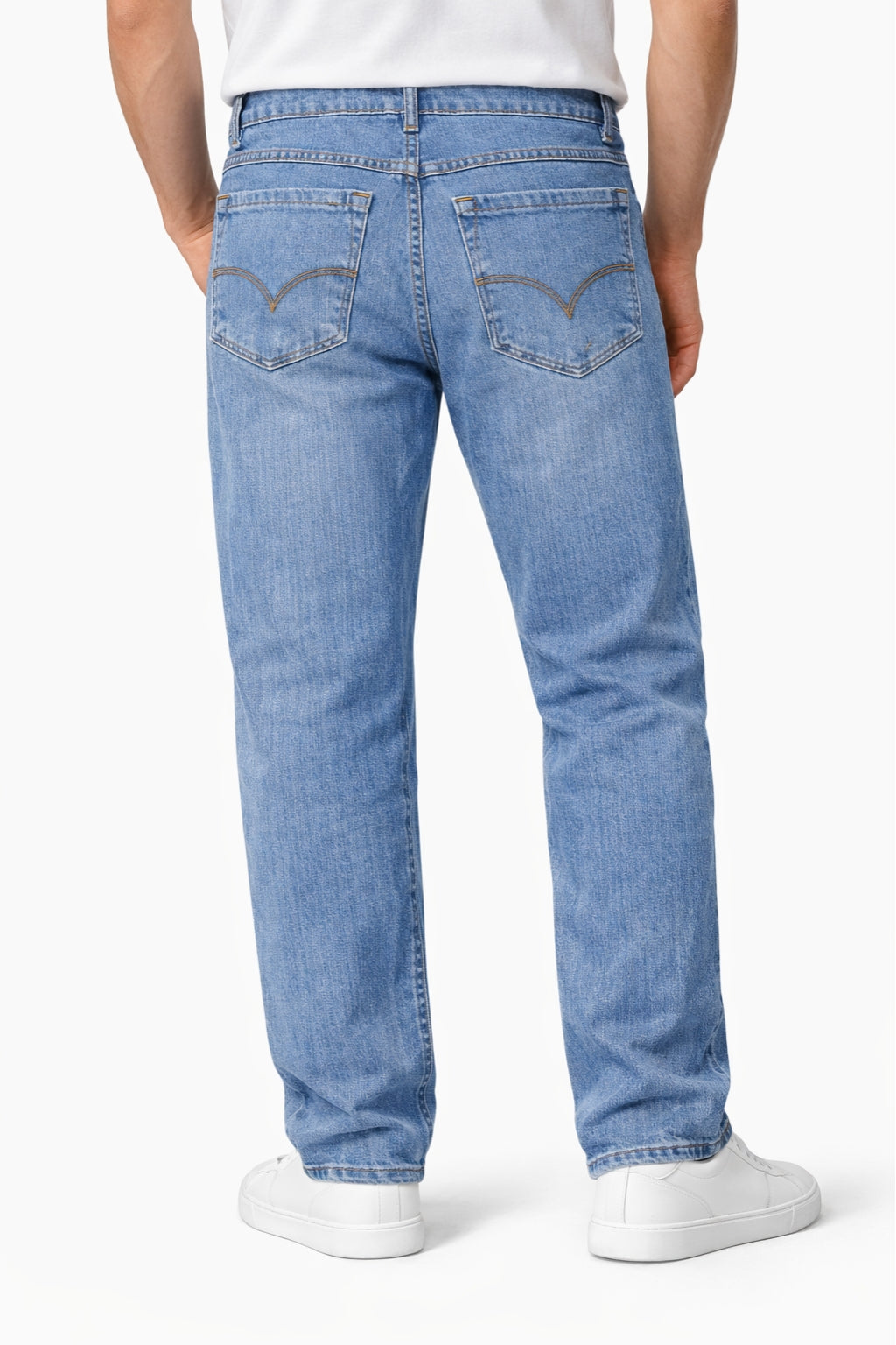 Men Classic Prime Blue Denim Jeans Straight Fit Back Model by Eliteez Pakistan