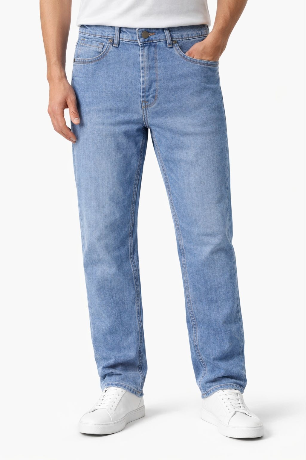 Men Classic Prime Blue Denim Jeans Straight Fit Front Model by Eliteez Pakistan