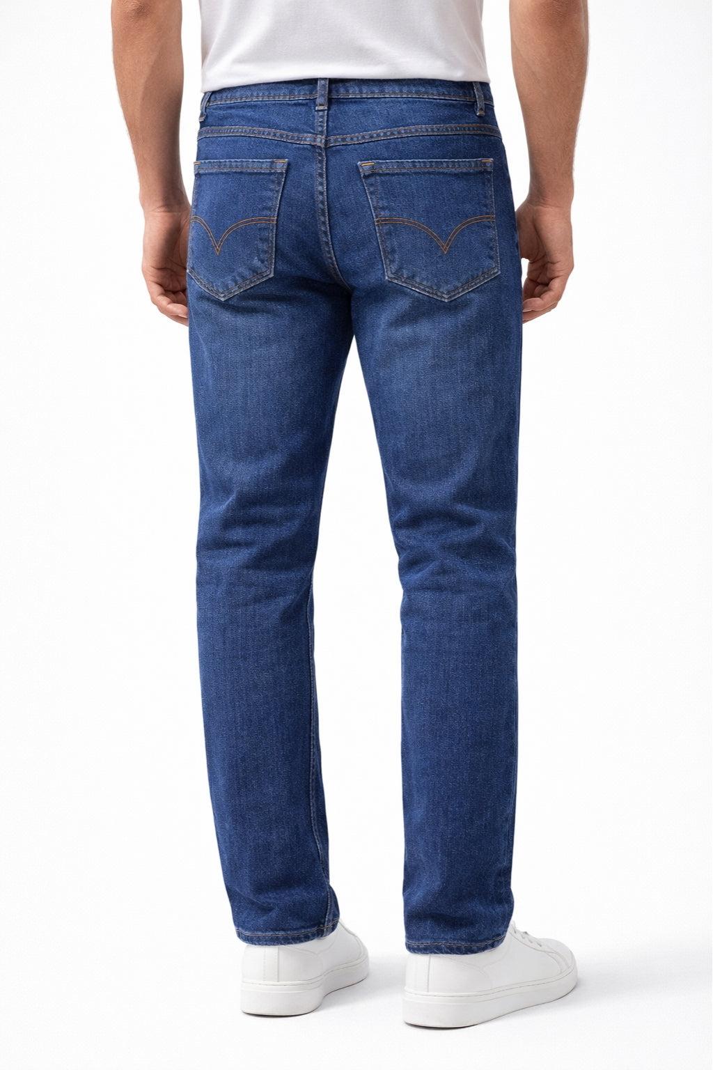 Men Classic Prime Dark Blue Denim Jeans Straight Fit Back Model by Eliteez Pakistan