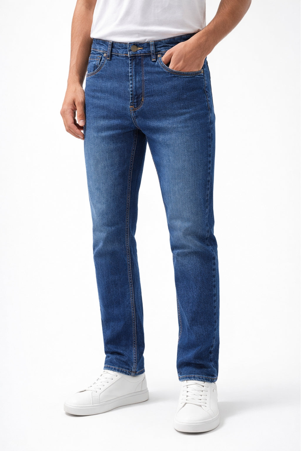 Men Classic Prime Dark Blue Denim Jeans Straight Fit Front Model by Eliteez Pakistan