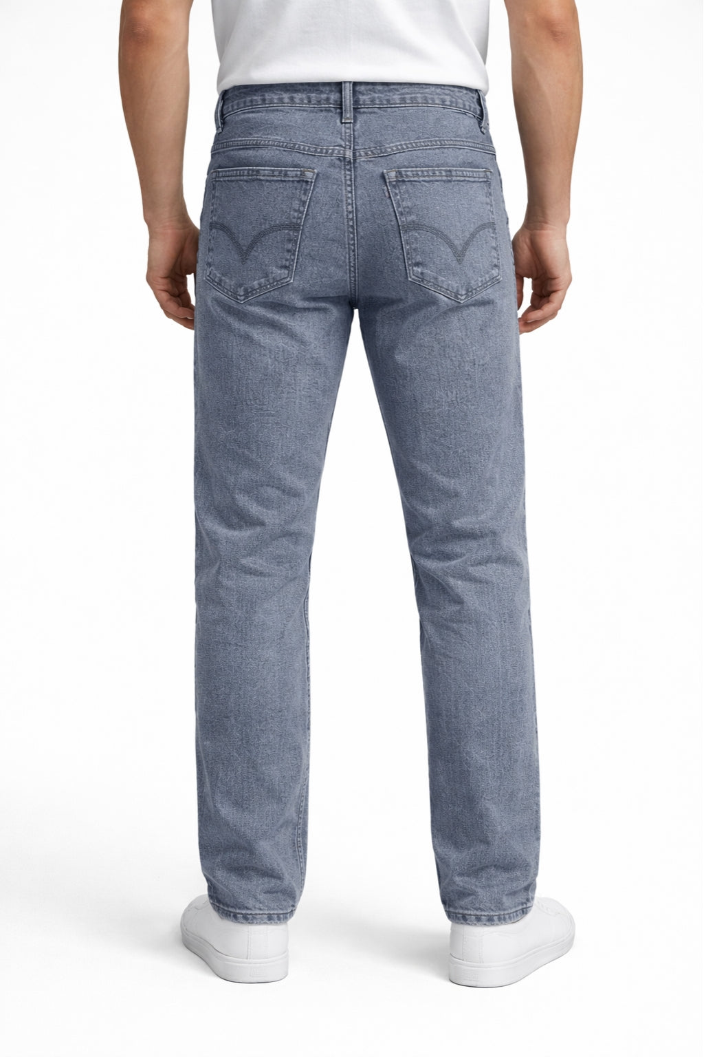 Men Classic Prime Gray Denim Jeans Straight Fit Back Model by Eliteez Pakistan