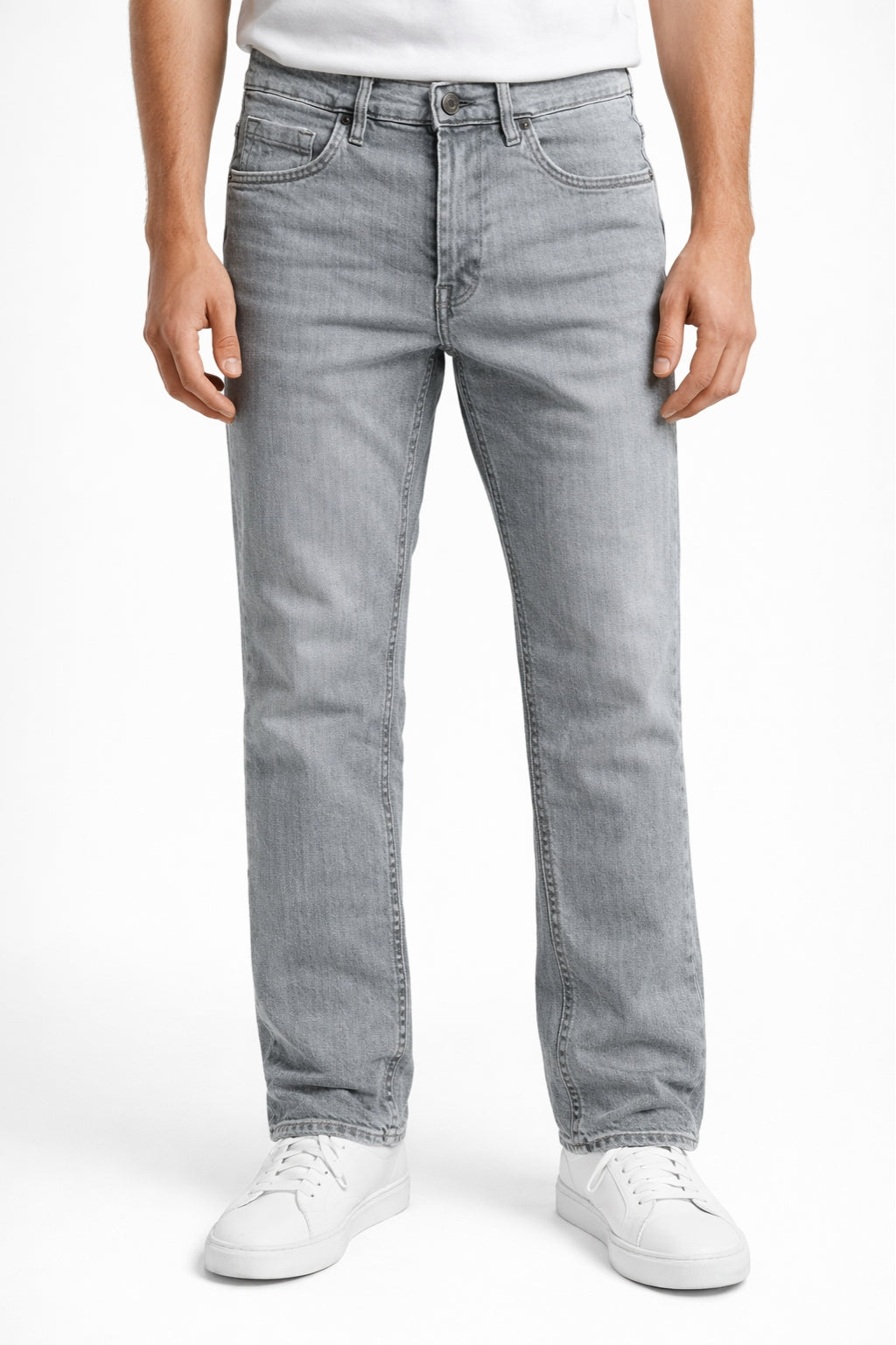 Men Classic Prime Light Gray Denim Jeans Straight Fit Front Model by Eliteez Pakistan