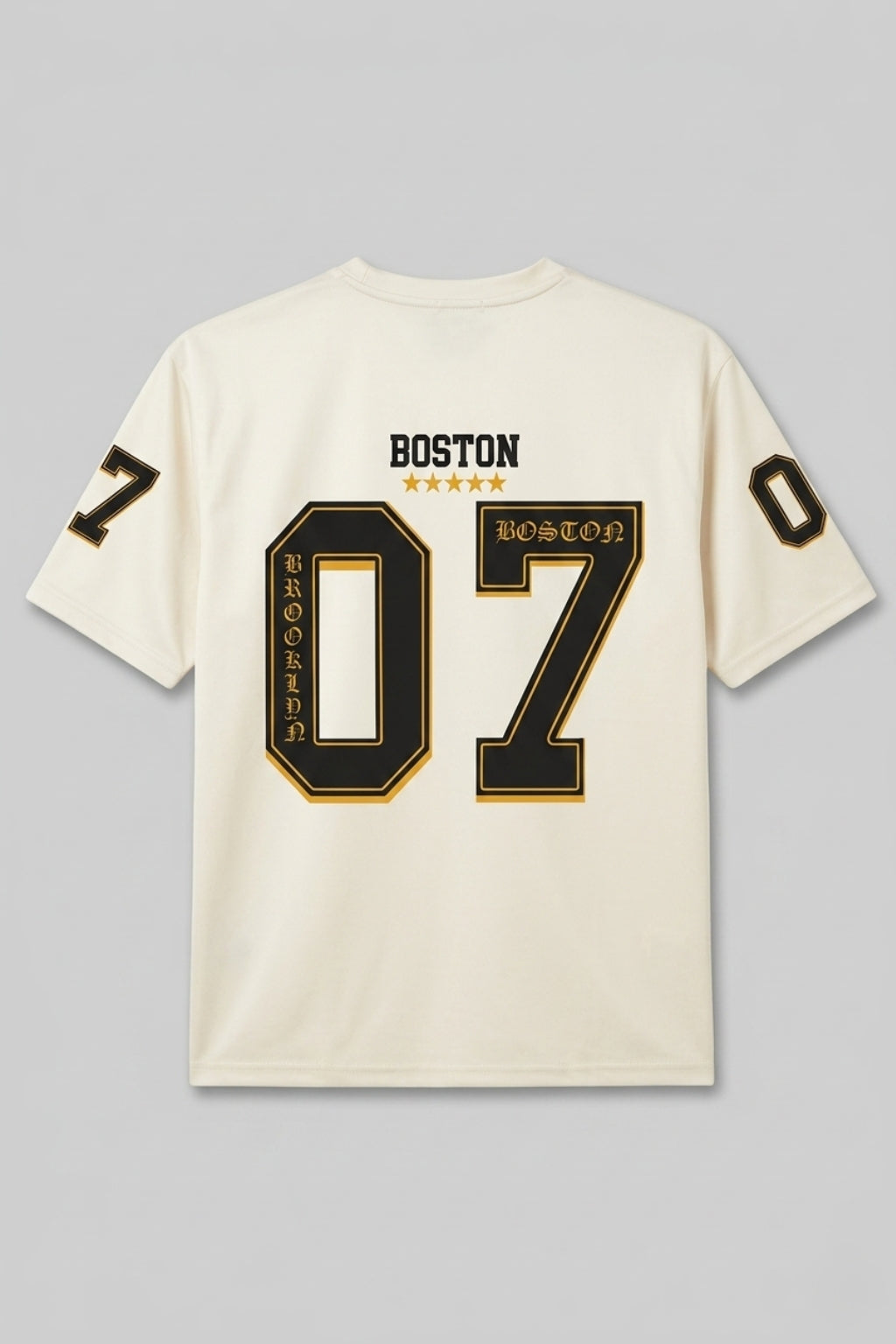 Full back flat lay of The Coastal Hybrid Jersey in Cream showing boxy silhouette and athletic graphics.