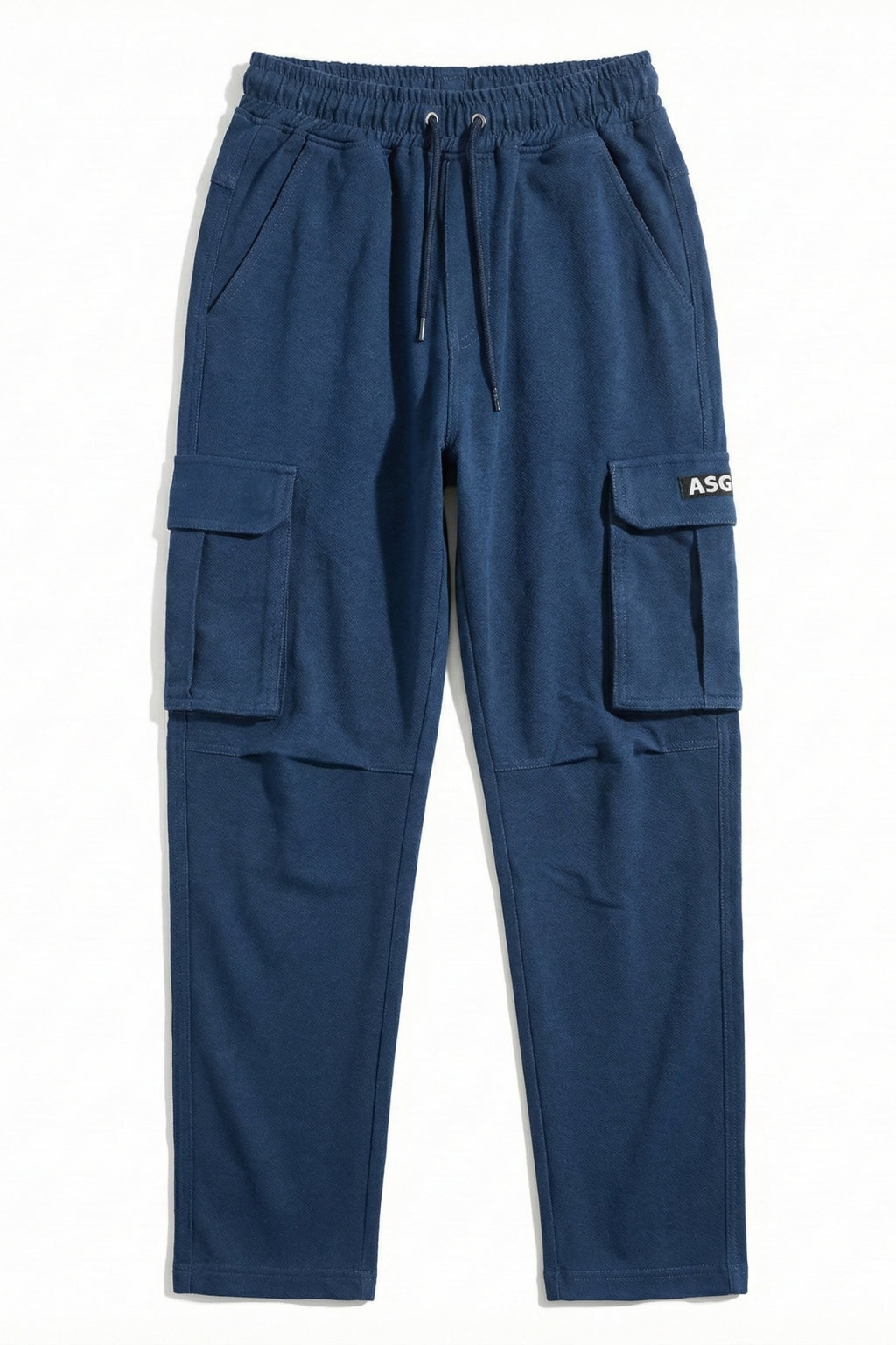 Close-up of cargo pocket detail on Eliteez Baggy Cargo Jogger Blue