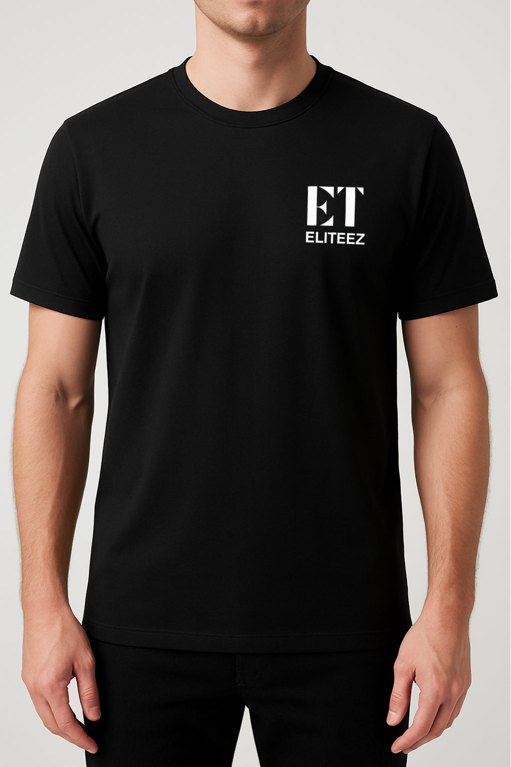 Eliteez Classic Cotton T-Shirt in Black, front view on model