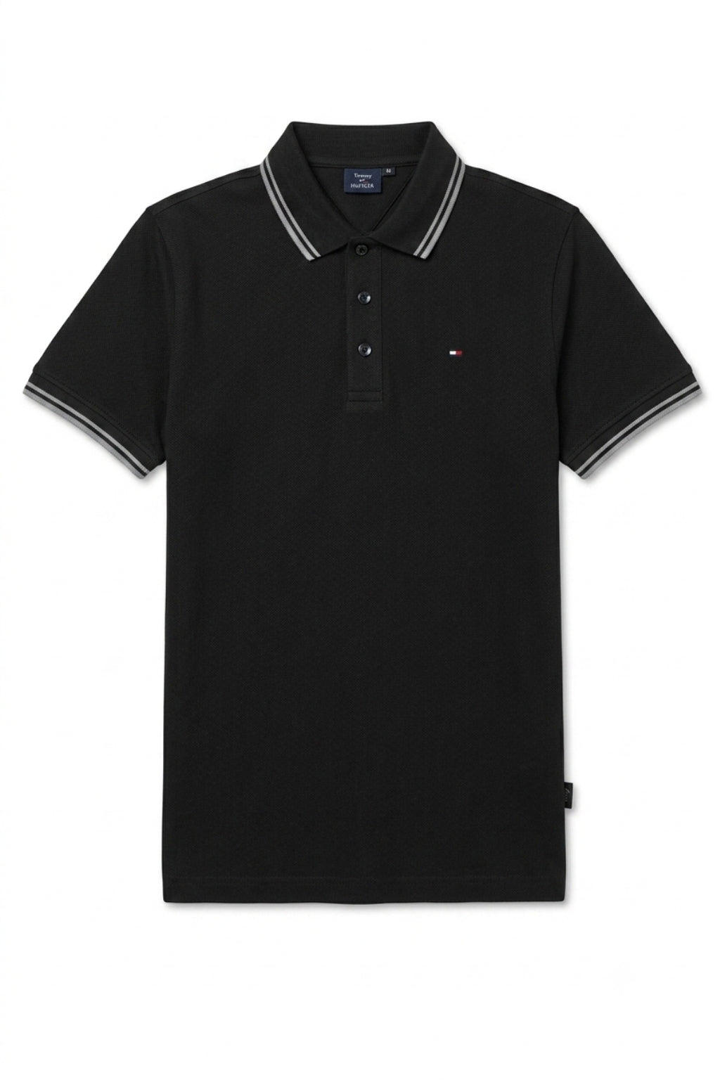Front view of Eliteez Classic Piqué Polo in Black featuring a classic collar