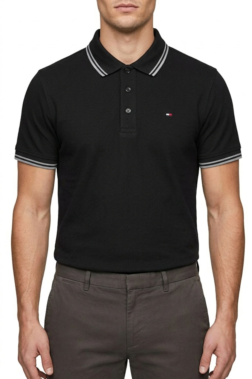 Eliteez Classic Piqué Polo in Black, front view on model