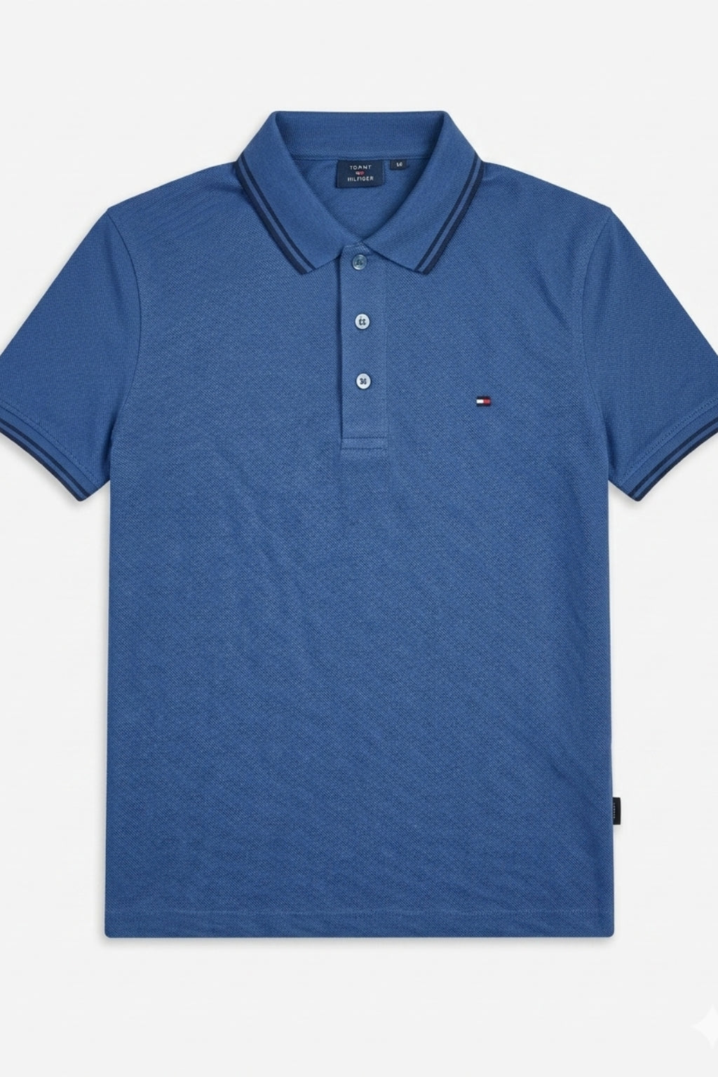 Front view of the Eliteez Classic Piqué Polo – Blue featuring a classic collar.