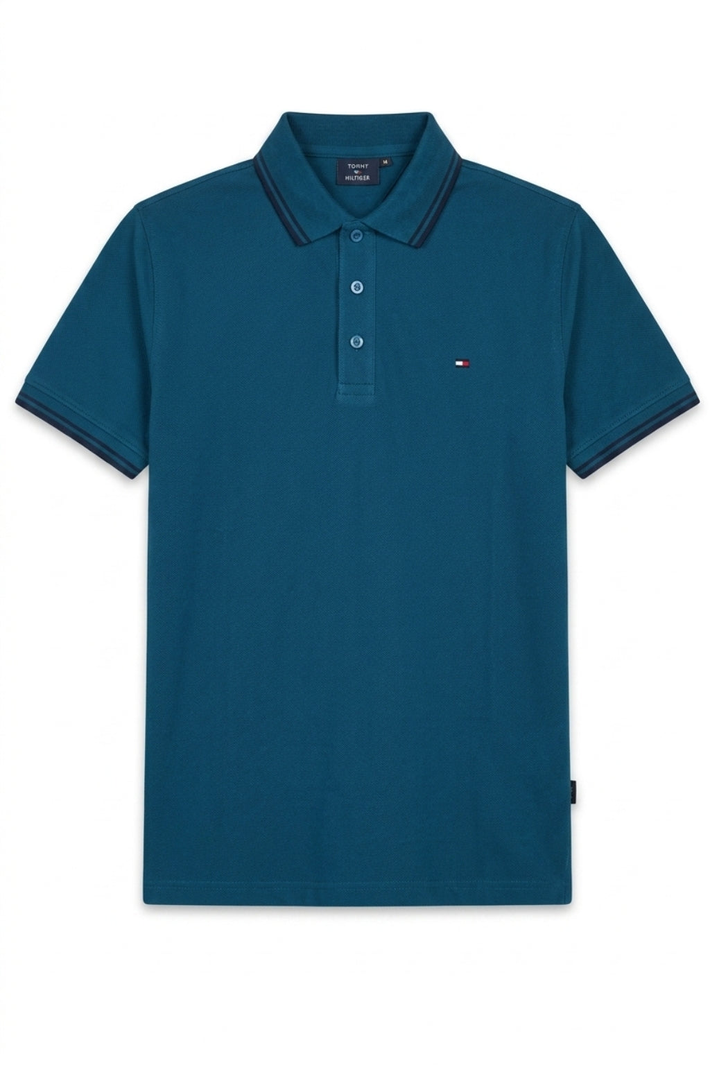 Front view of the Eliteez Classic Piqué Polo – Dark Teal featuring a classic collar.