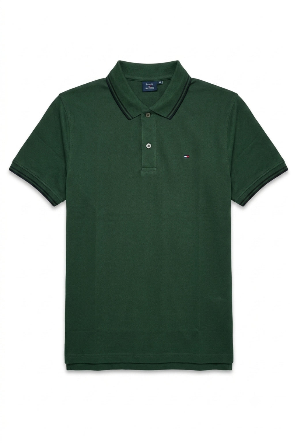 Front view of Eliteez Classic Piqué Polo in Forest Green featuring a classic collar