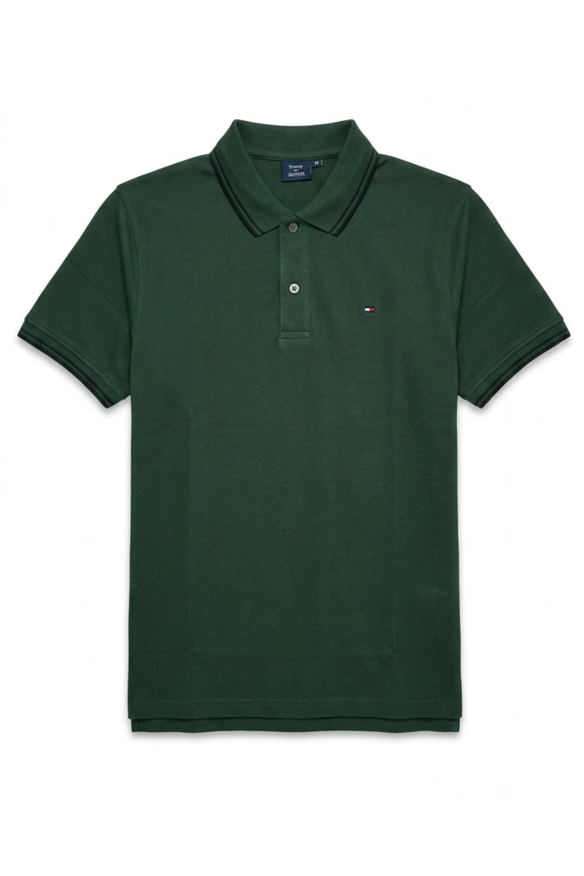 Front view of Eliteez Classic Piqué Polo in Forest Green featuring a classic collar