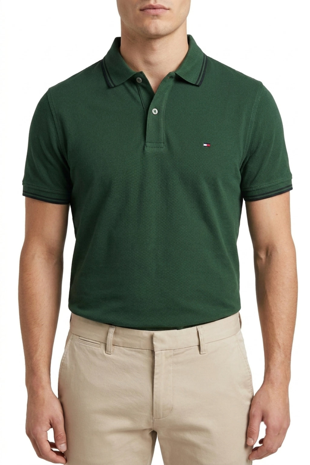 Eliteez Classic Piqué Polo in Forest Green, front view on model