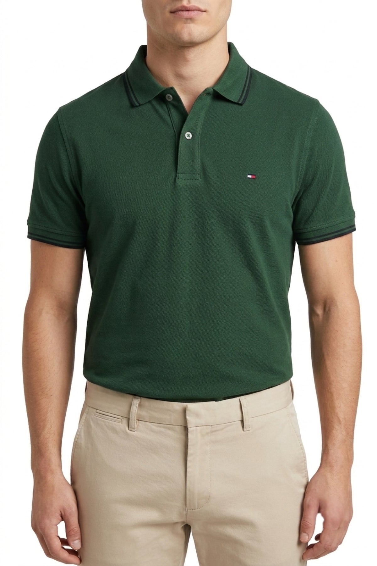 Eliteez Classic Piqué Polo in Forest Green, front view on model