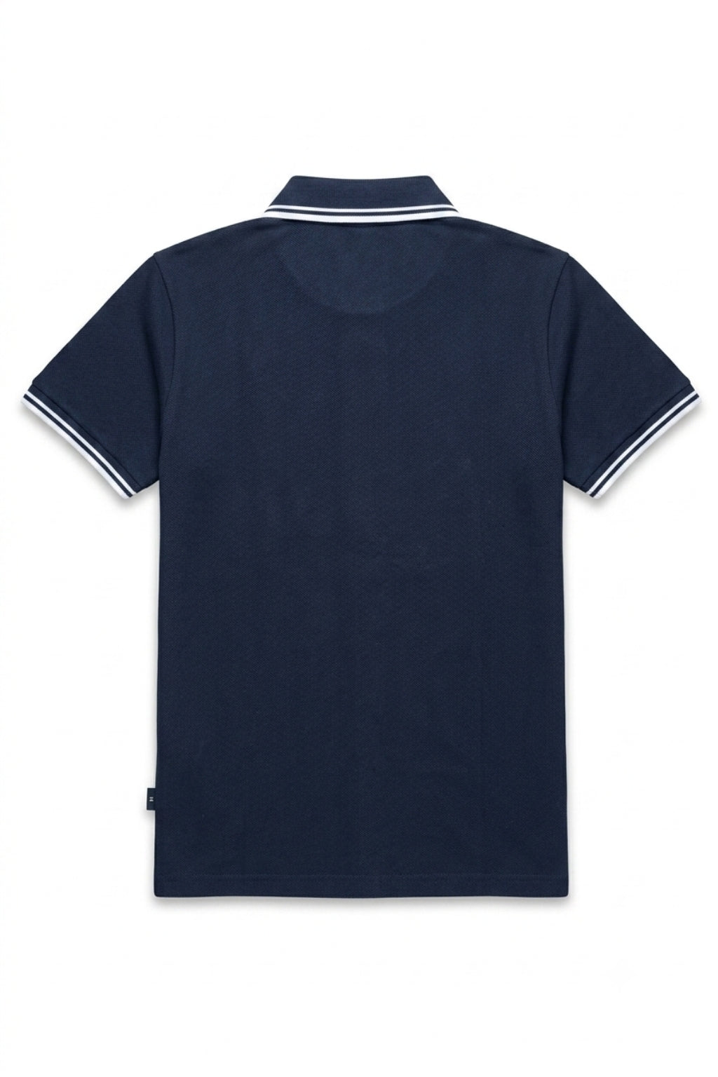 Back view of Eliteez Classic Piqué Polo in Navy Blue showing the regular fit silhouette