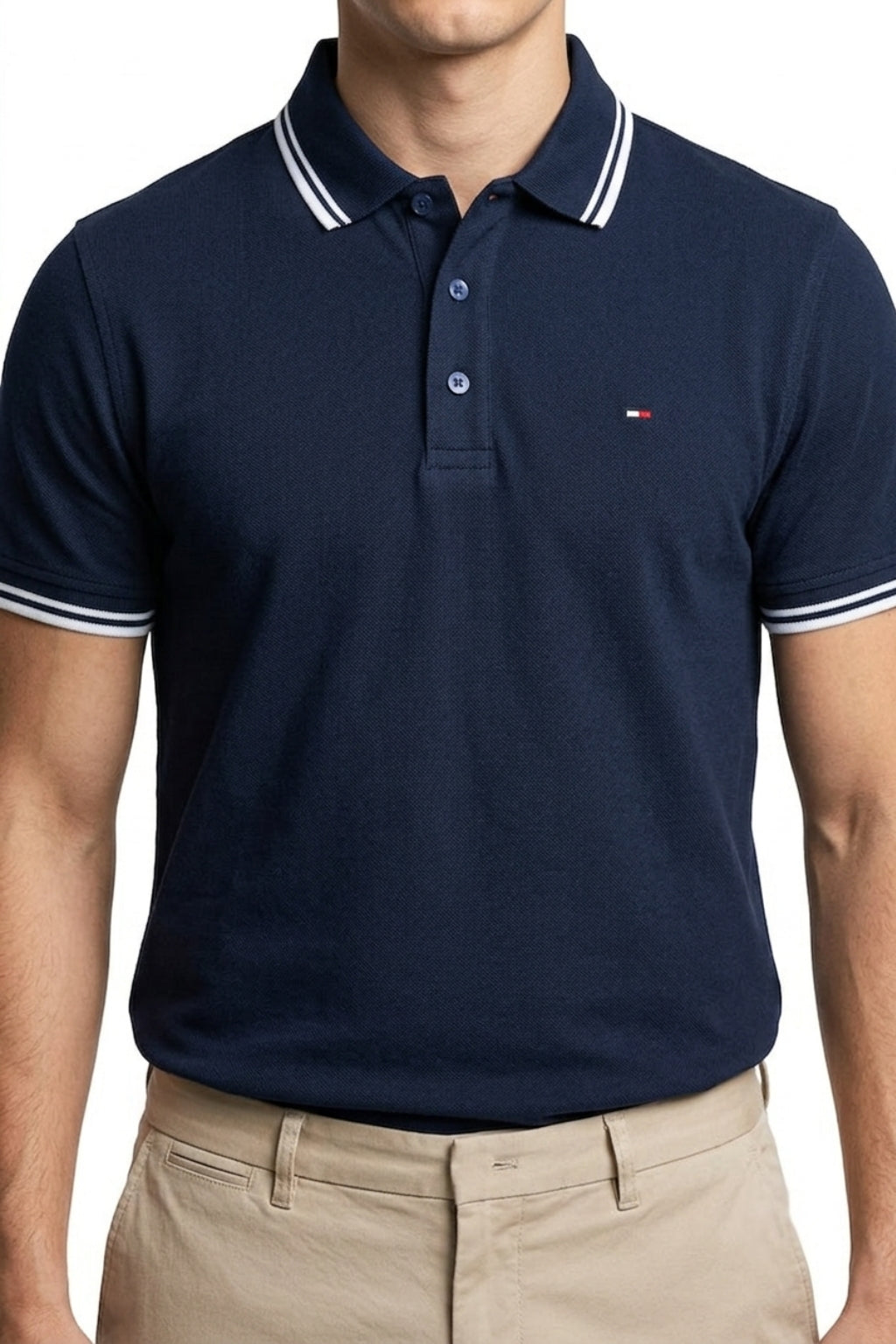Eliteez Classic Piqué Polo in Navy Blue, front view on model