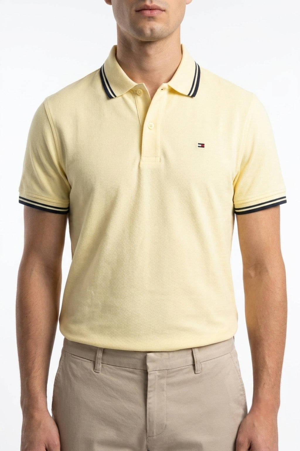 Eliteez Classic Piqué Polo in Pale Lemon, front view on model