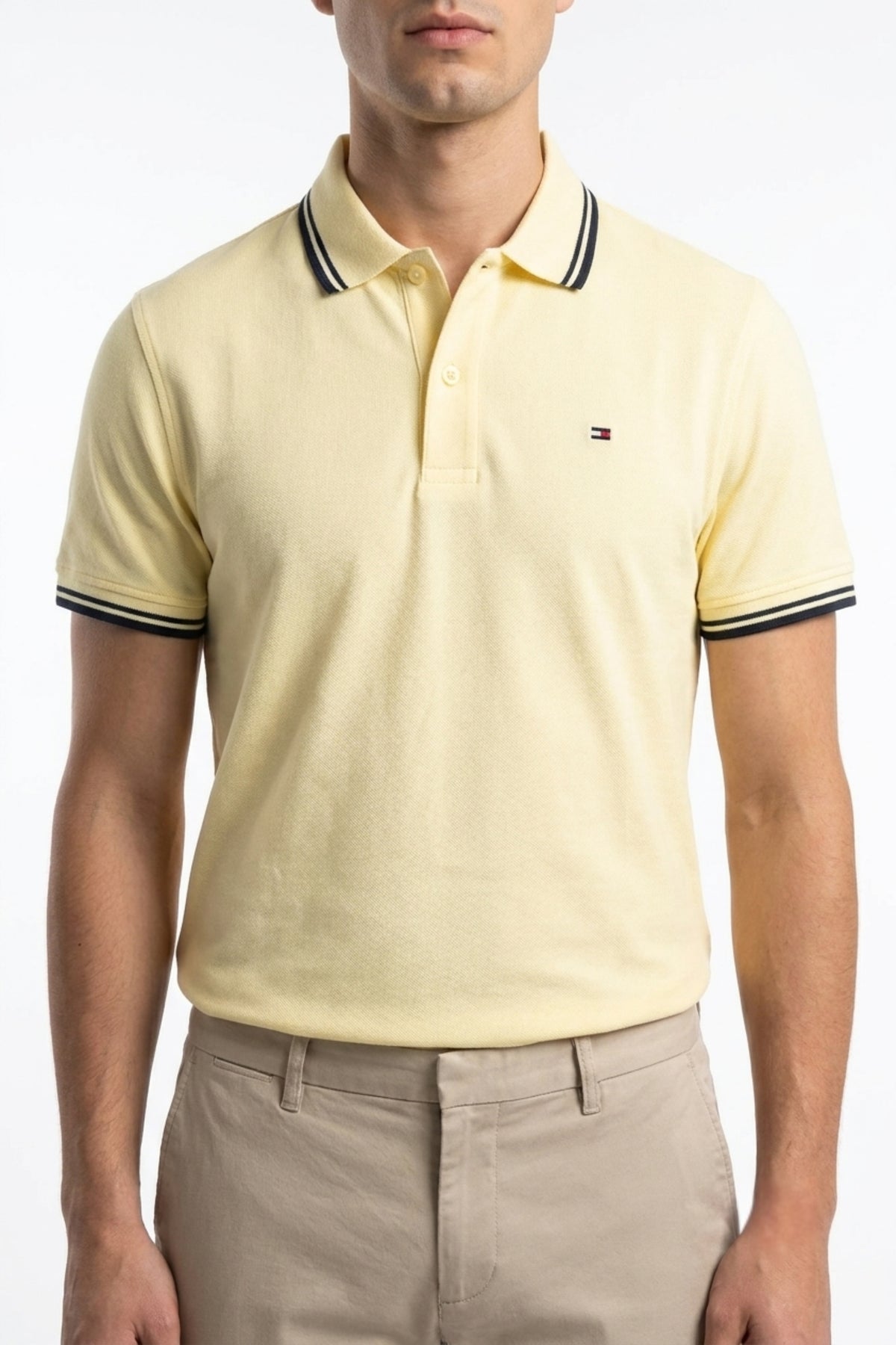 Eliteez Classic Piqué Polo in Pale Lemon, front view on model